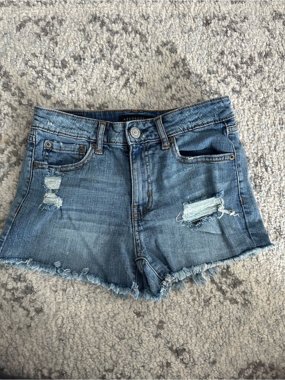 Aeropostale Women's Distressed Denim Cutoff Shorts - Blue Wash